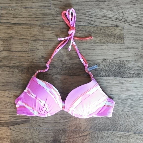 AERIE Bikini Top Push-Up Orange Pink New 32B - Picture 1 of 5